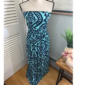 BELLAMIE Womens Dress Blue Strapledd Maxi Sheath Summer Beach Stretch Y2K MEDIUM